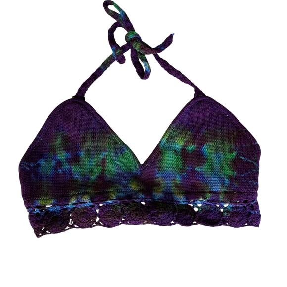 Women's Bathing Top Size Medium Purple Tie Dye Bikini Halter - Picture 1 of 9